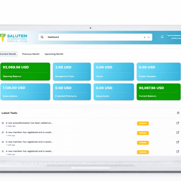 a white laptop with the tgi carenet dashboard open